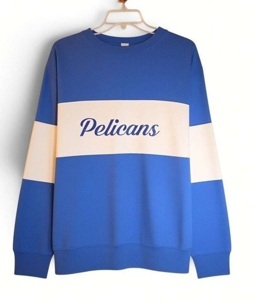 Fan Cloth Pelicans Colorblock Crewneck Sweatshirt Blue White Large